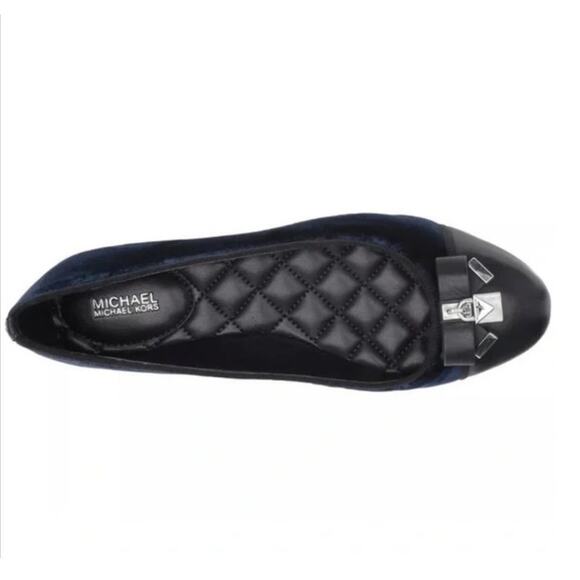 Michael Kors navy blue velvet alice ballet flat shoes silver hardware size 7 - Picture 1 of 7